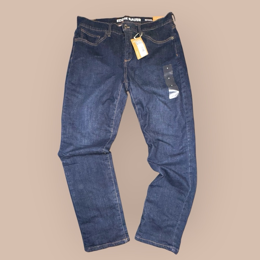 Eddie Bauer Boyfriend Slim Jeans Womens 8 Denim Flannel Lined Stretch NWT